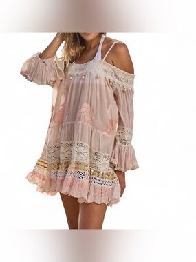 Ranees Miami pastel pink and white boho mini dress